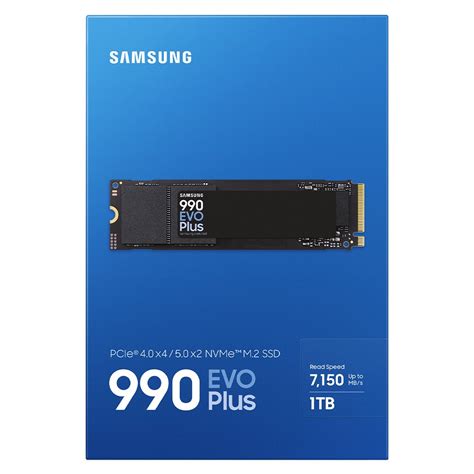 SAMSUNG MZ-V9S1T0BW 990 EVO Plus 1TB NVMe SSD - Read Speed up to 7150 MB/s, 
Write Speed to up 6300 MB/s, Random Read up to 850,000 IOPS, 
Random Write up to 1 350,000 IOPS; PCIe 4.0 x4 / 5.0 x2 NVMe 2.0;  V-Nand TLC V8; 
Piccolo controller; 600 TBW, HMB(Host Memory Buffer), 1.5 M hours (MTBF)